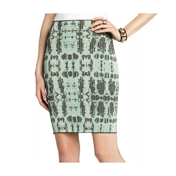 BCBGMAXAZRIA KELLY GREEN SCARLET INK-BLOCK SKIRT size M NWOT - Picture 1 of 9